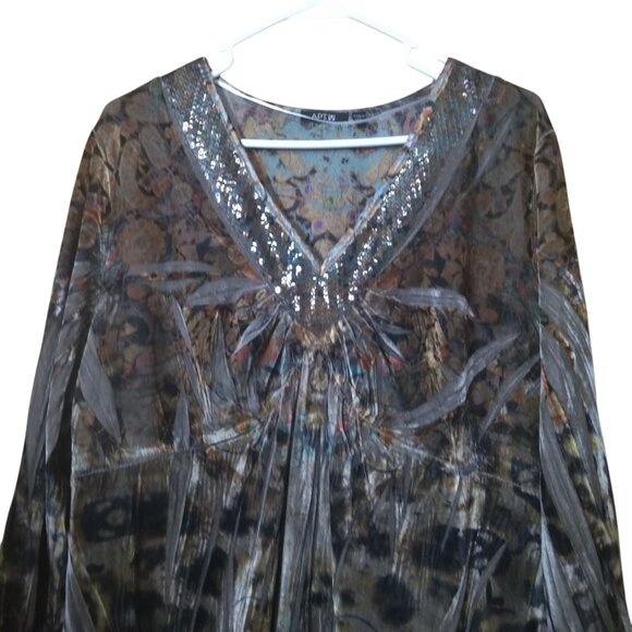 Apt. 9 Women's 2X Brown Velvet Babydoll Beaded Boho Fairy V-Neck Witchy Tunic - Picture 7 of 8